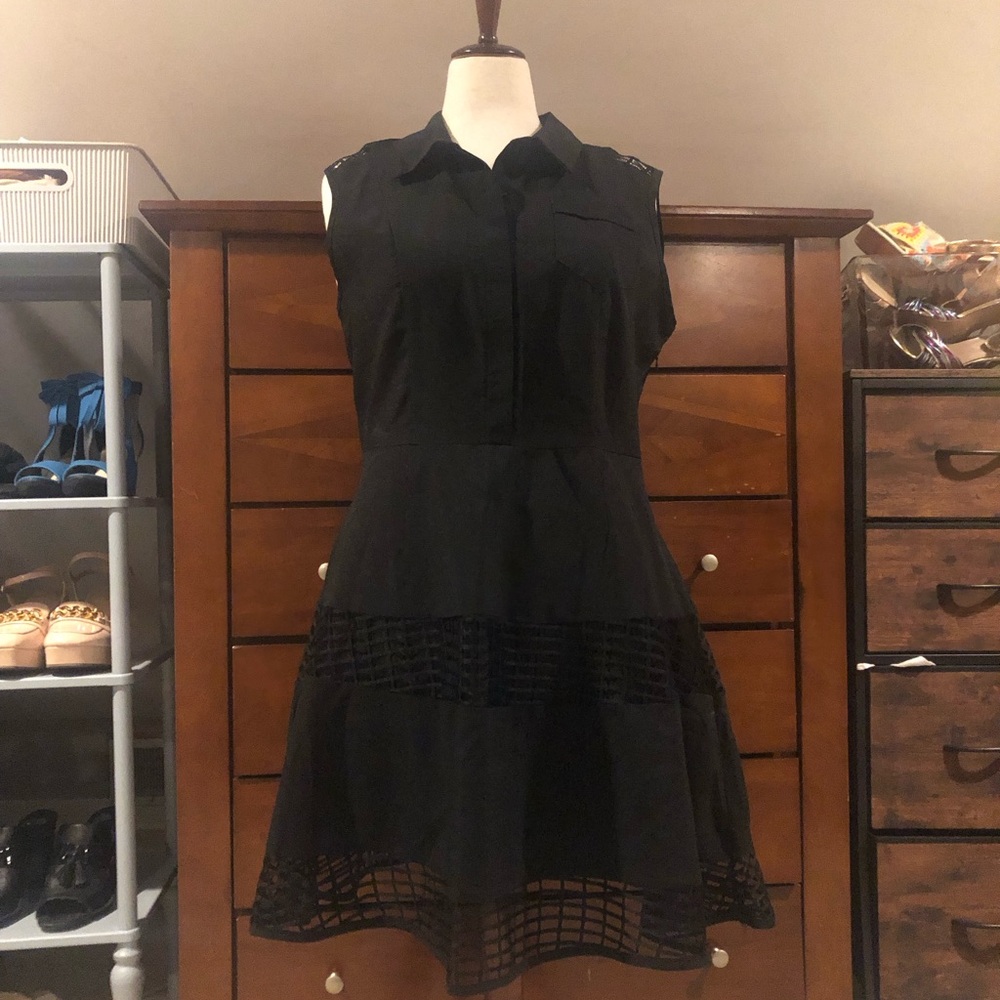 Sleeveless Black Midi Dress with Lace Trim